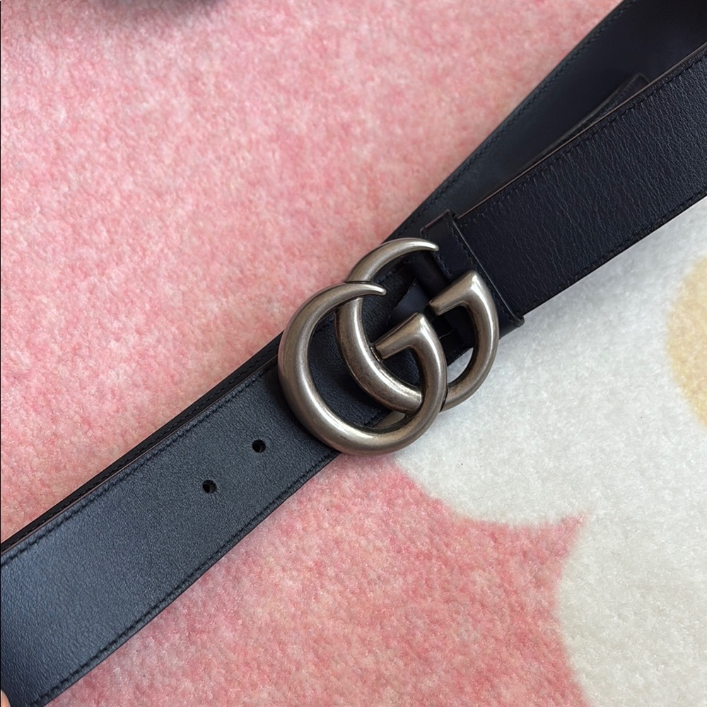 Mens Leather Belt with Silver GG Buckle